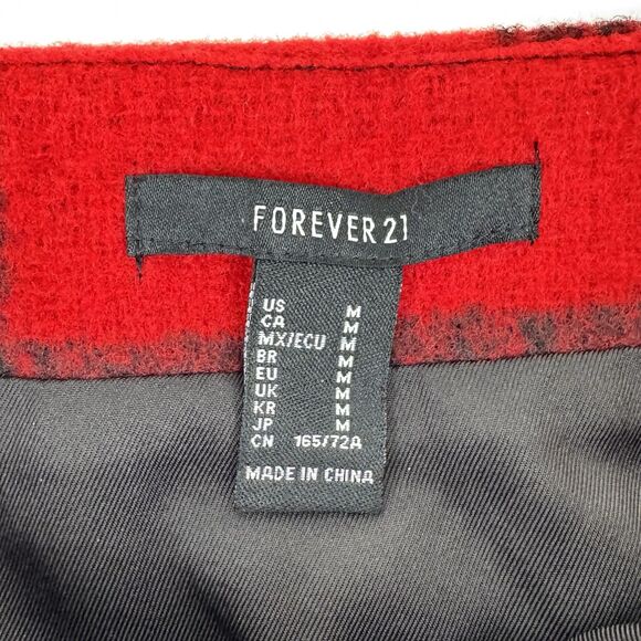 Forever 21 Womens Mini Skirt Sz M Red Black Plaid Zip Front Academia Goth Grunge - Picture 6 of 12